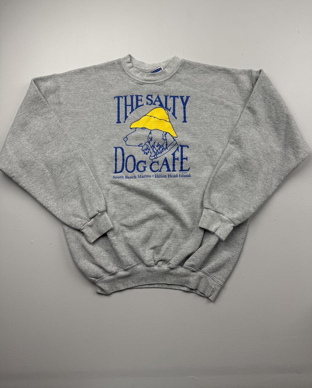 Salty Dog Cafe Sweatshirt Mens Medium Gray Hanes Fleece Pullover Graphic Read